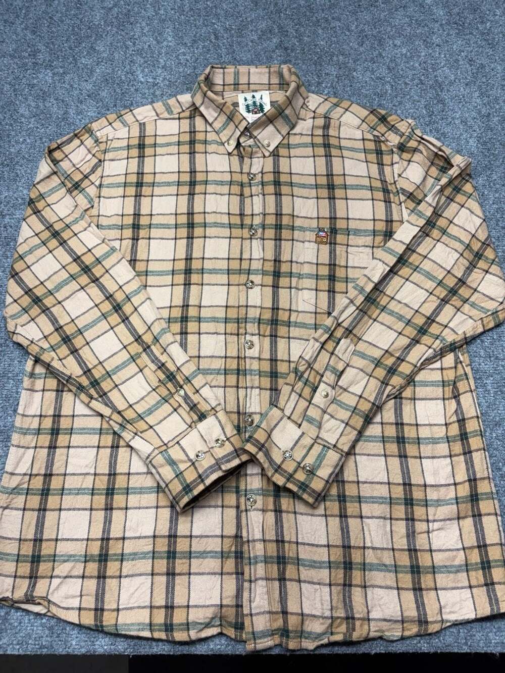 Kiel James Patrick Cozy Cabin Flannel Shirt Men’s XL Green/tan Plaid USA Made